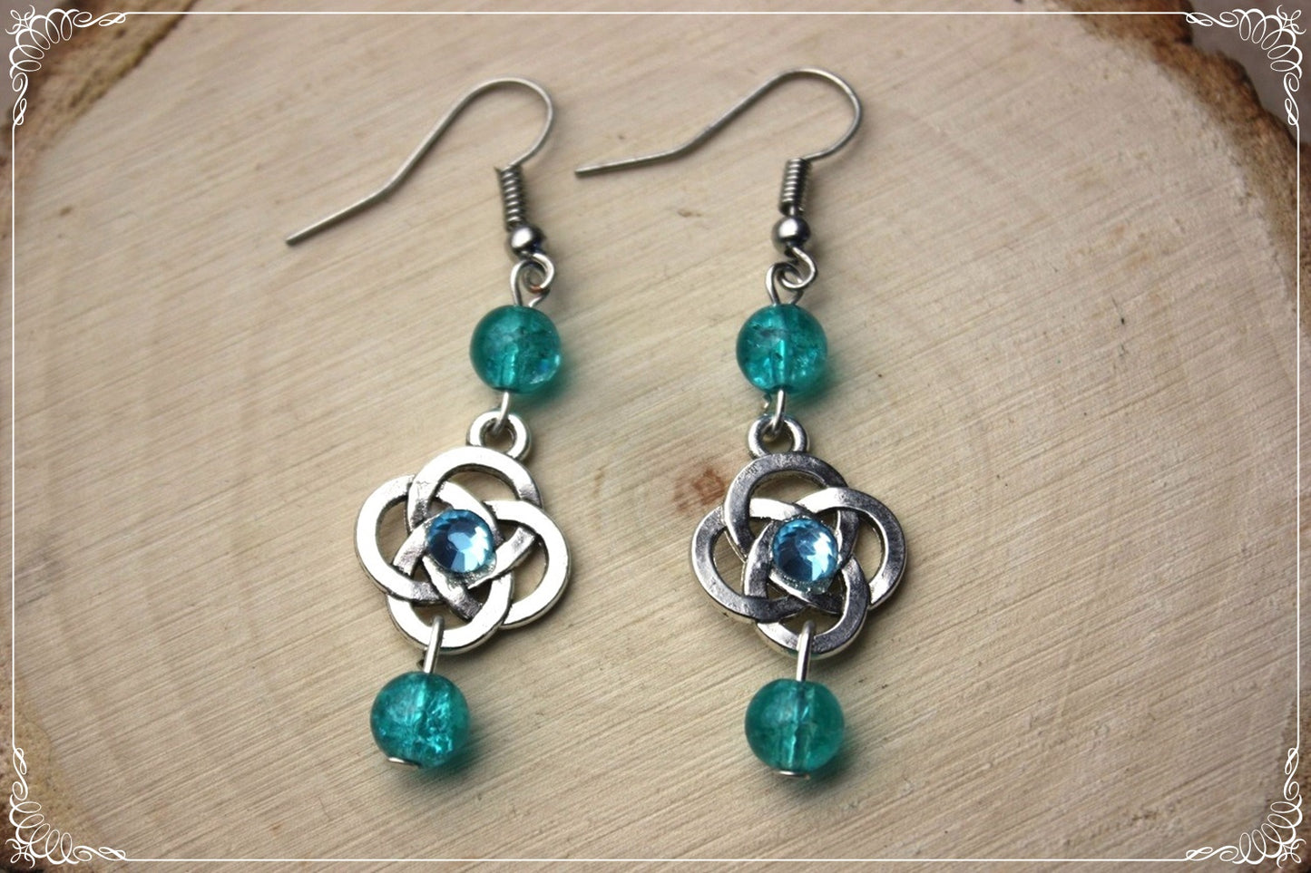 Boucles d'oreilles celtiques "Nœuds doubles perles"