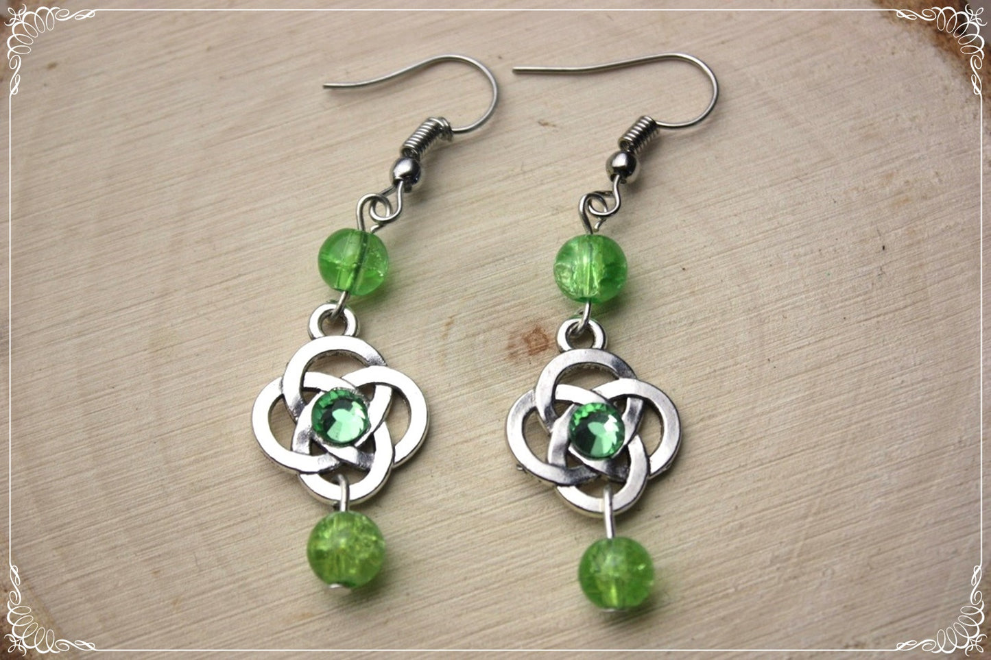 Boucles d'oreilles celtiques "Nœuds doubles perles"