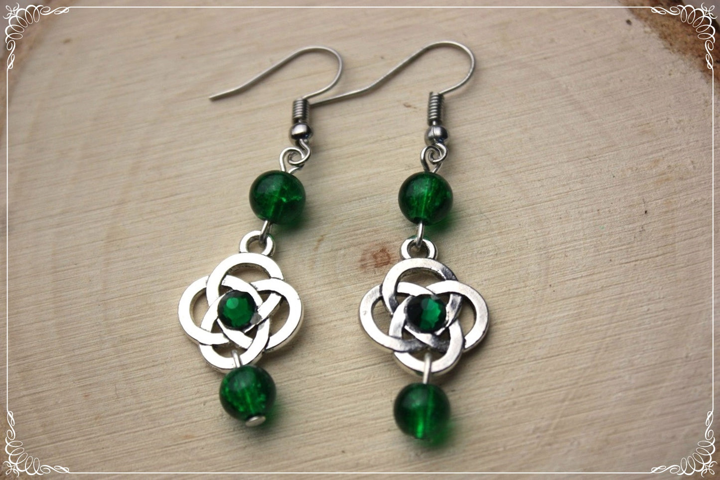 Boucles d'oreilles celtiques "Nœuds doubles perles"