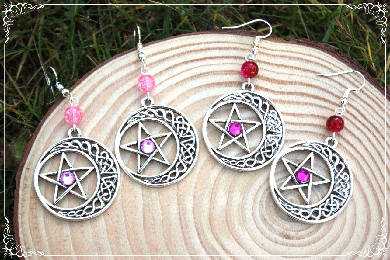 Boucles d'oreilles "Pentacles celtiques lunes"