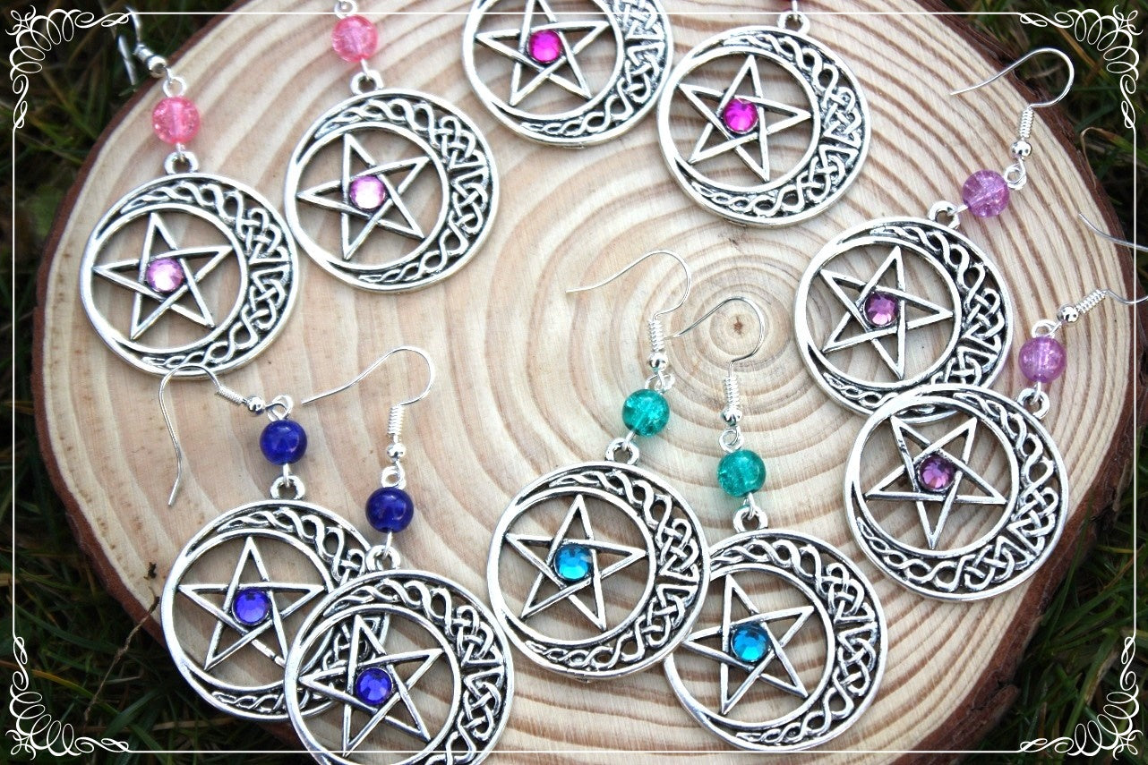 Boucles d'oreilles "Pentacles celtiques lunes"