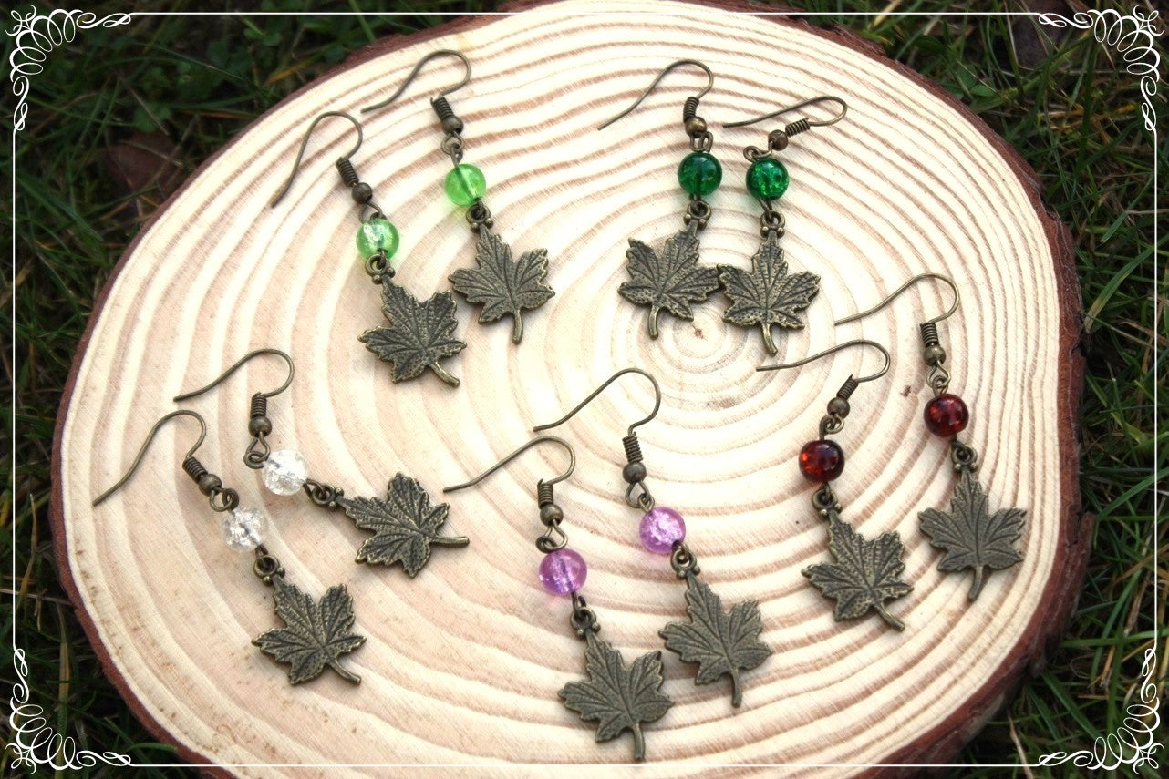 Boucles d'oreilles "Feuilles érables bronze"