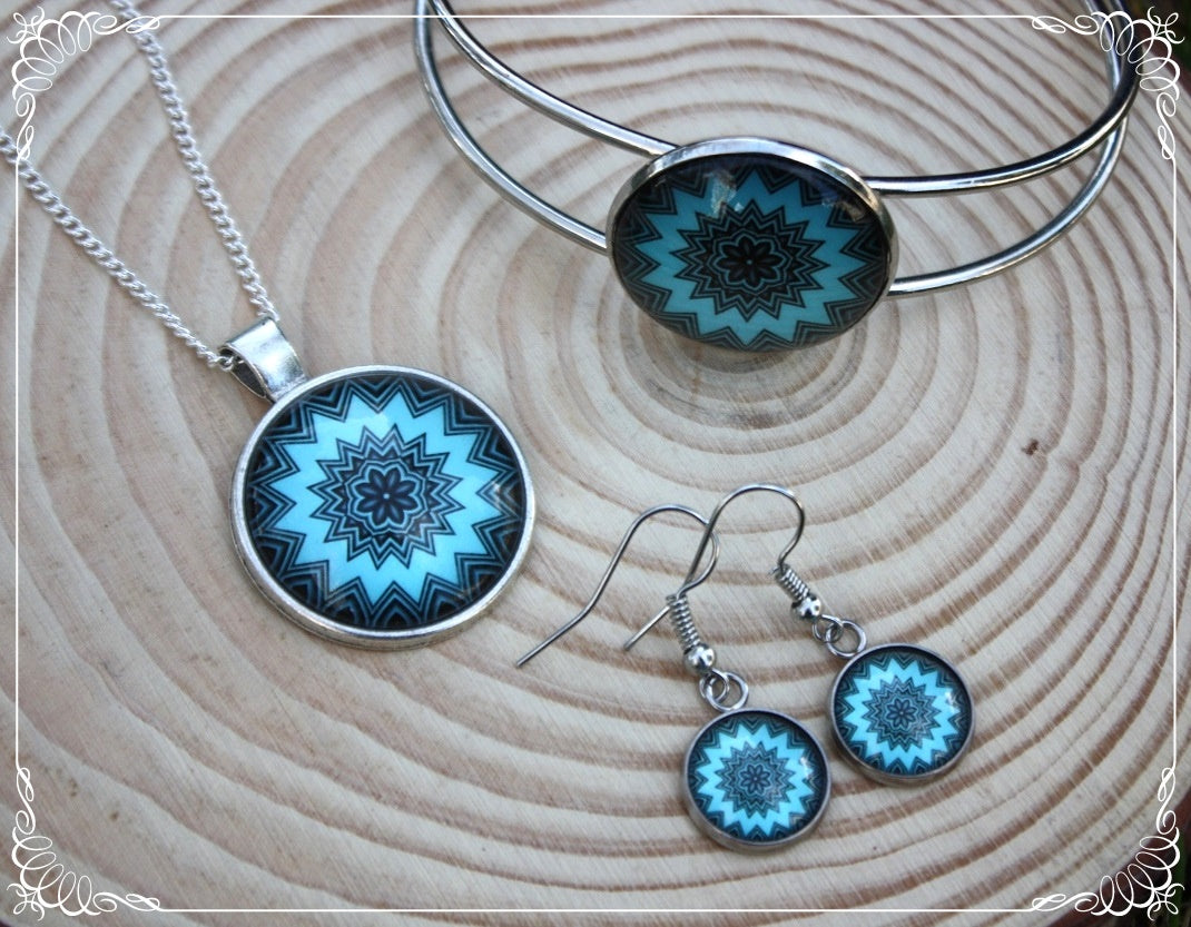 Pendentifs "Mandalas - Bleus moyens"