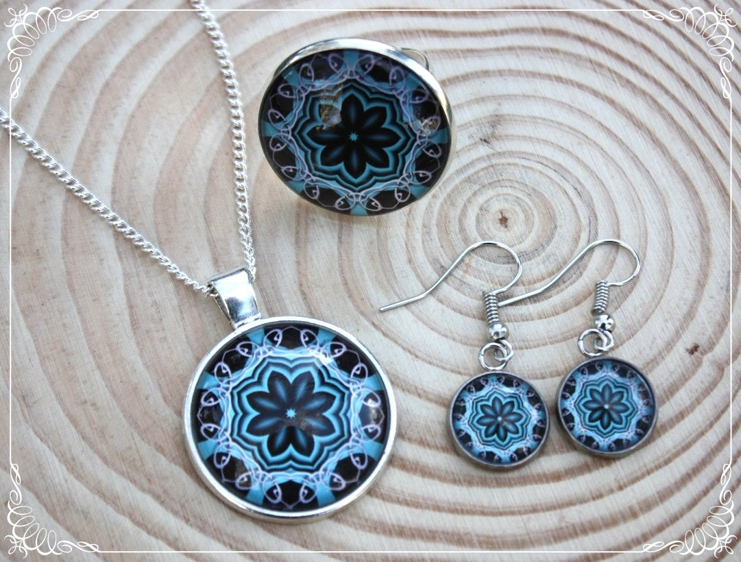 Pendentifs "Mandalas - Bleus moyens"