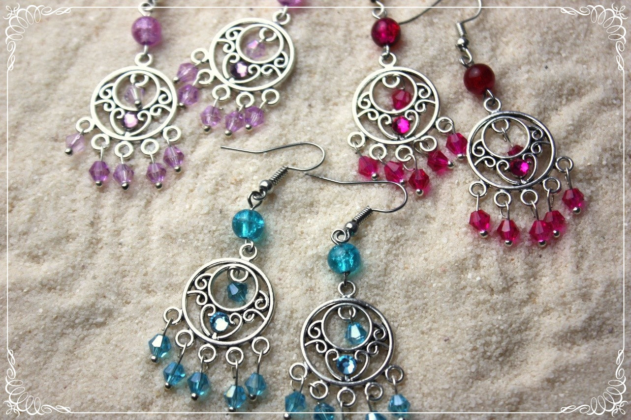 Boucles d'oreilles orientalisantes "Perles et strass"