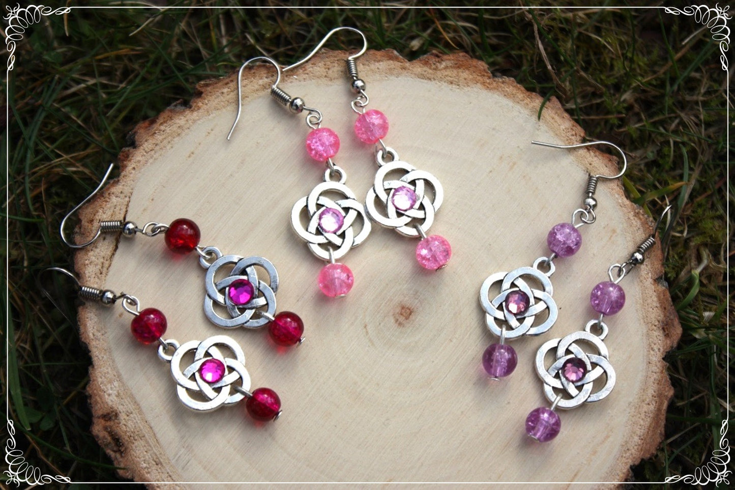 Boucles d'oreilles celtiques "Nœuds doubles perles"