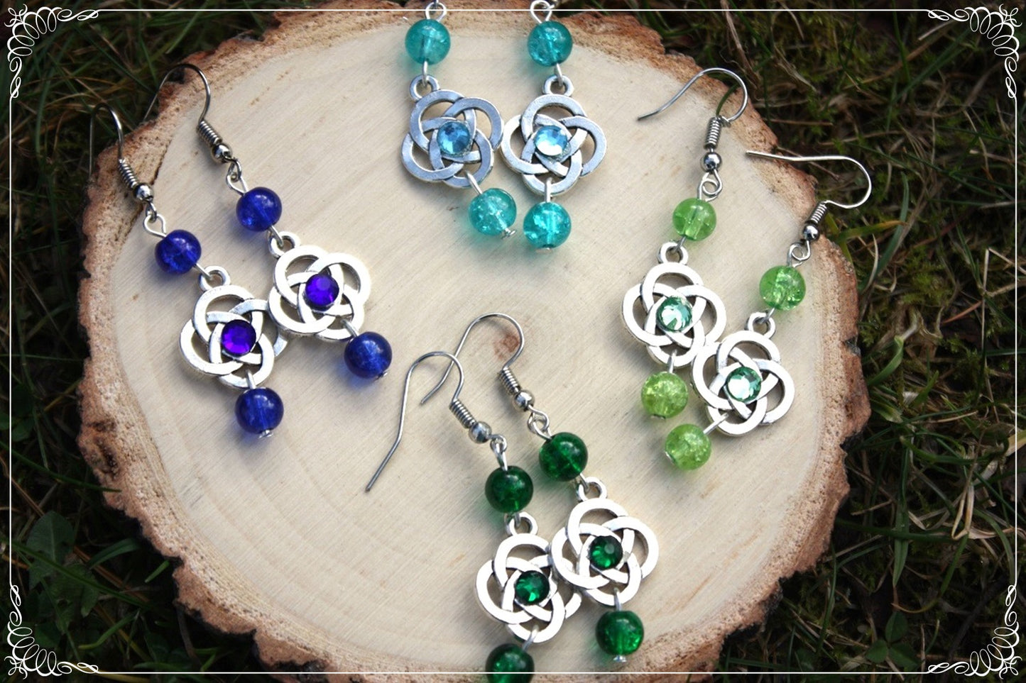 Boucles d'oreilles celtiques "Nœuds doubles perles"