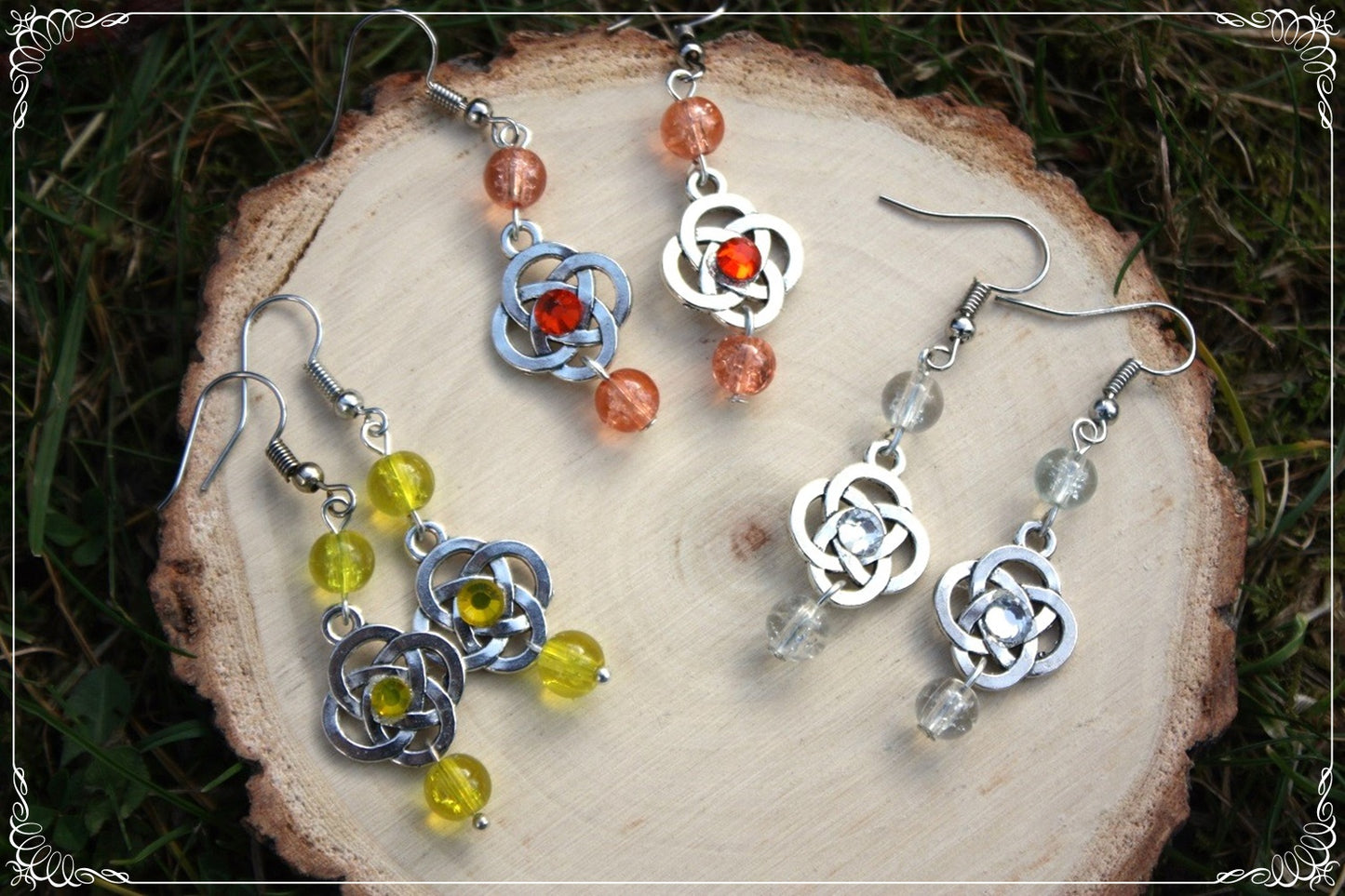 Boucles d'oreilles celtiques "Nœuds doubles perles"