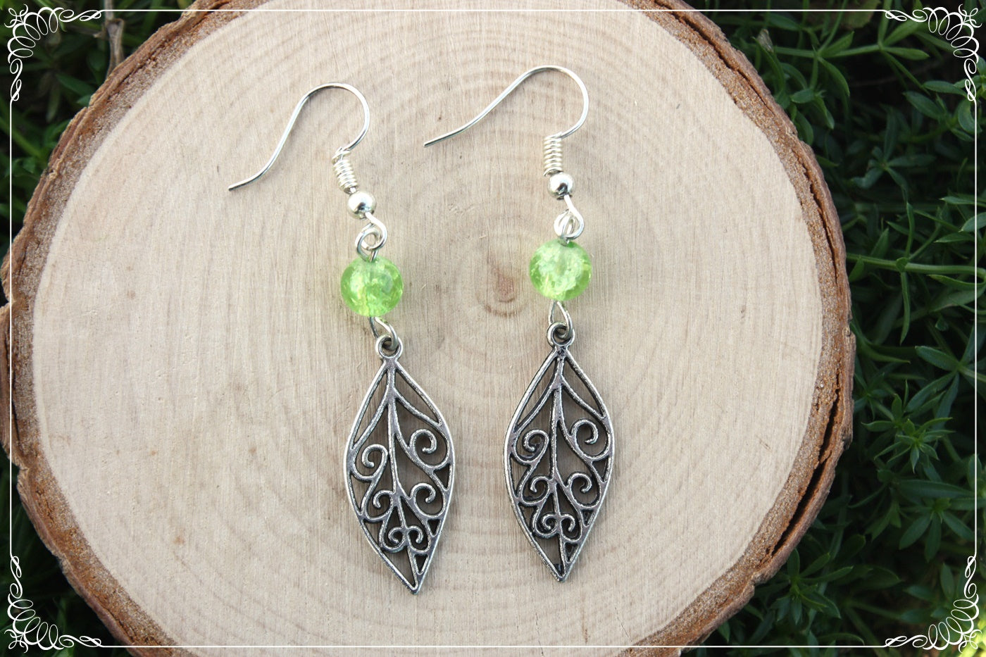Boucles d'oreilles "Feuilles méandres et perles"