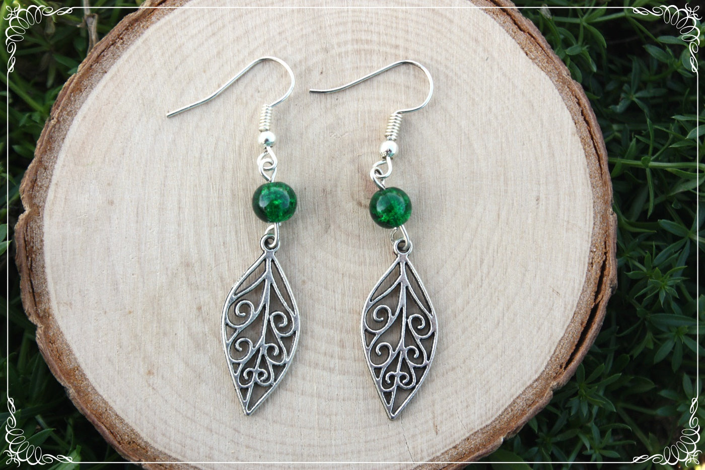 Boucles d'oreilles "Feuilles méandres et perles"