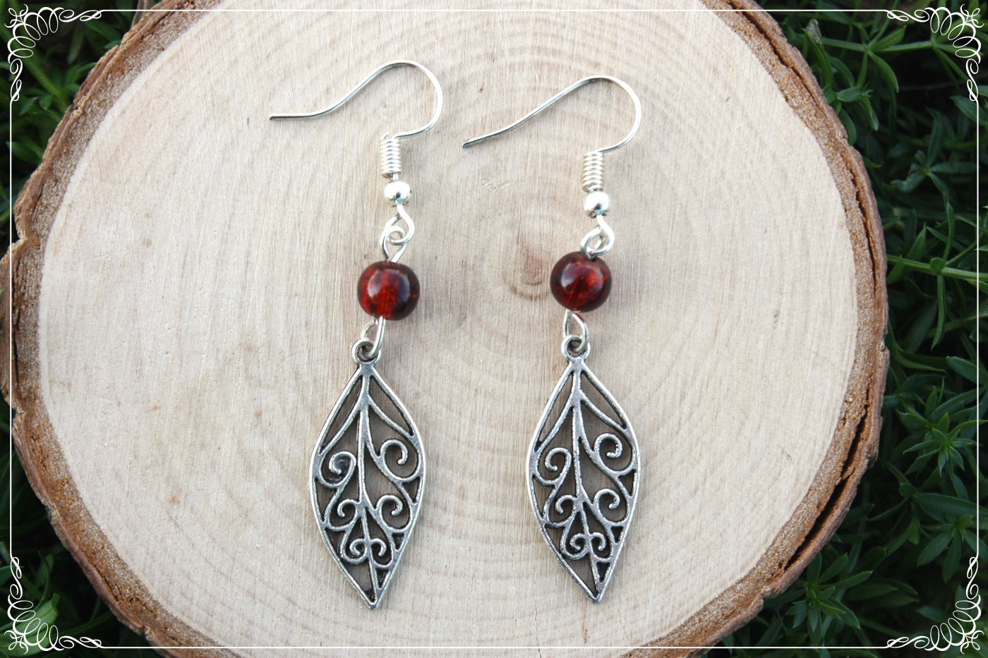 Boucles d'oreilles "Feuilles méandres et perles"
