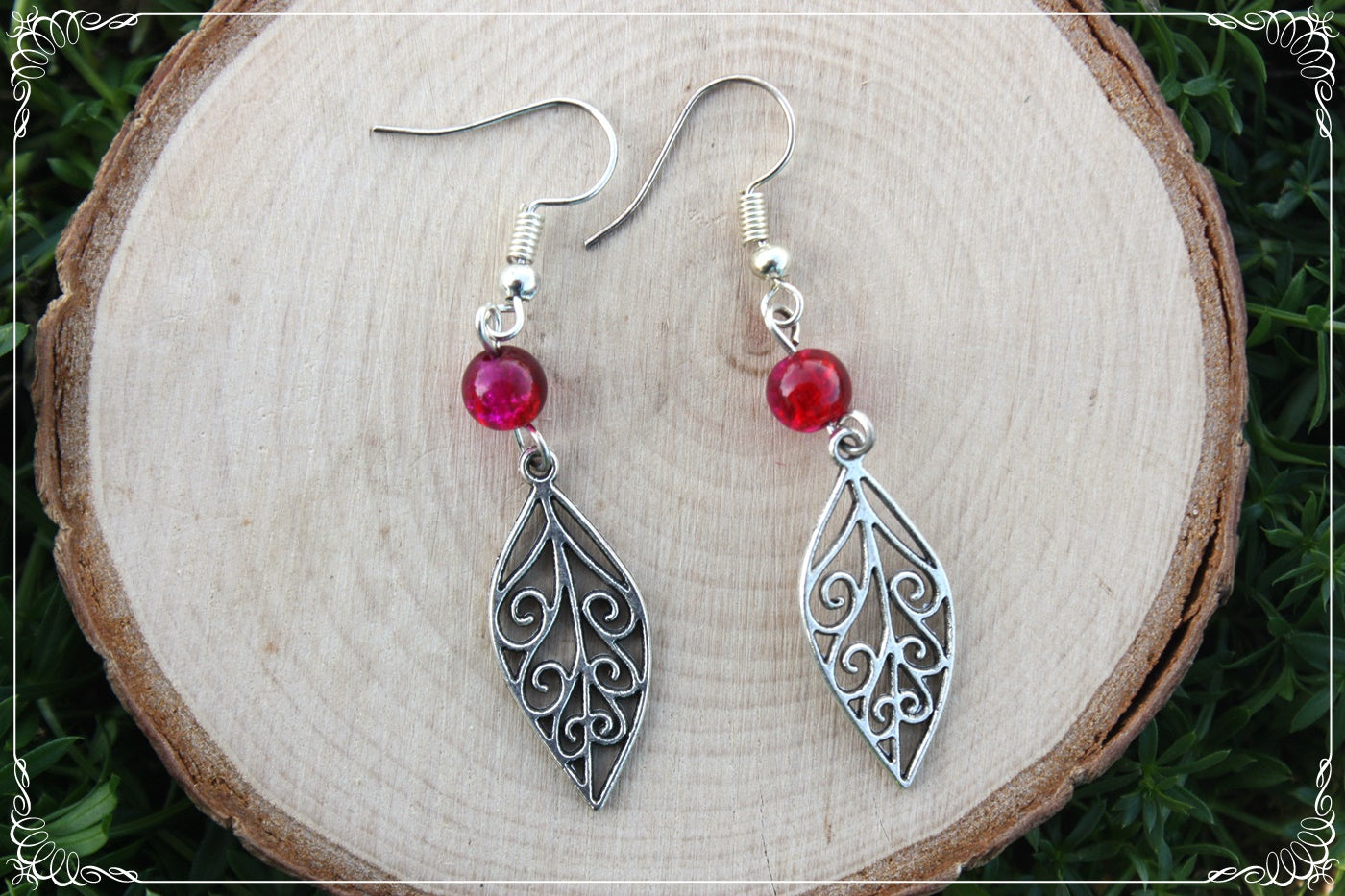 Boucles d'oreilles "Feuilles méandres et perles"