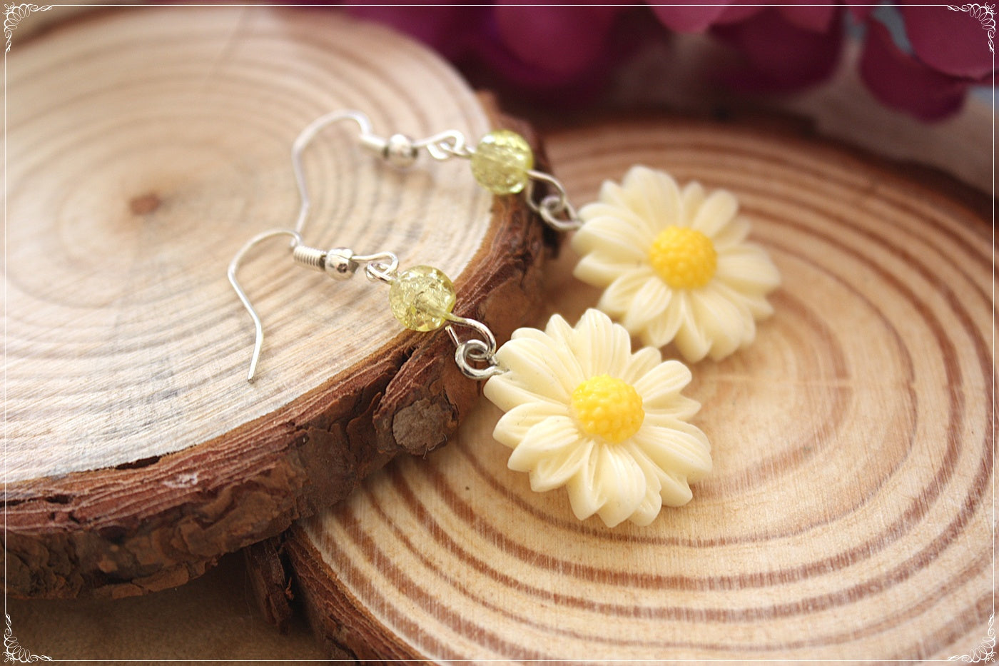 Boucles d'oreilles fleurs paquerettes marguerites coquelicots tournesols