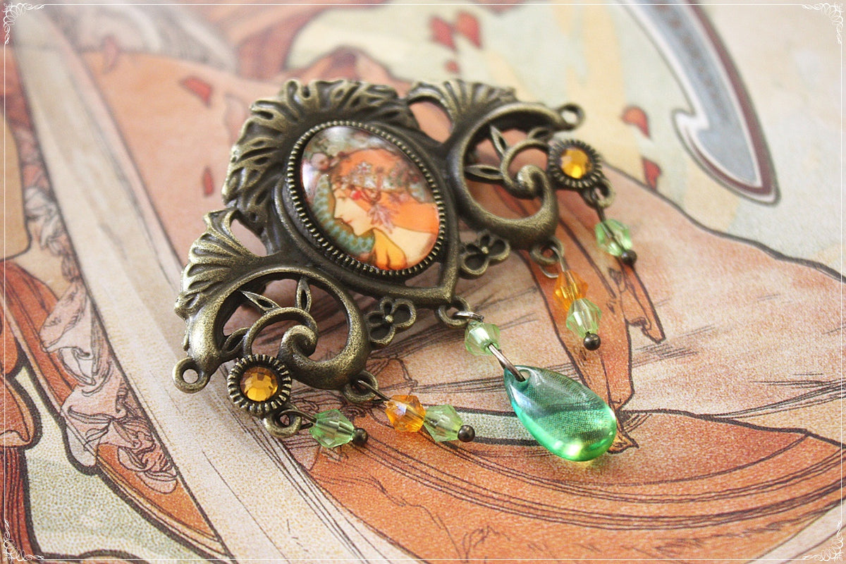 Broches "Mucha gouttes et strass - Art Nouveau"