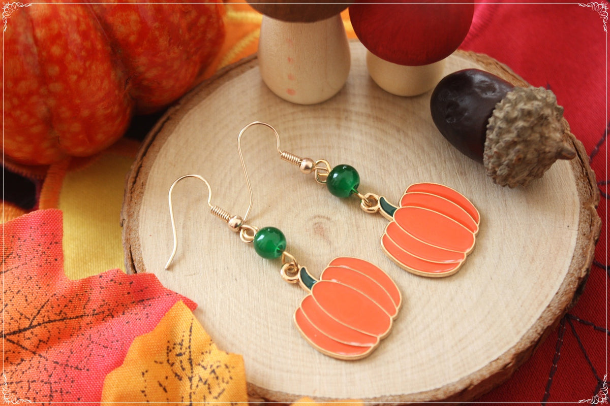 Boucles d'oreilles pendantes Automne Halloween citrouilles pumpkin spice latte