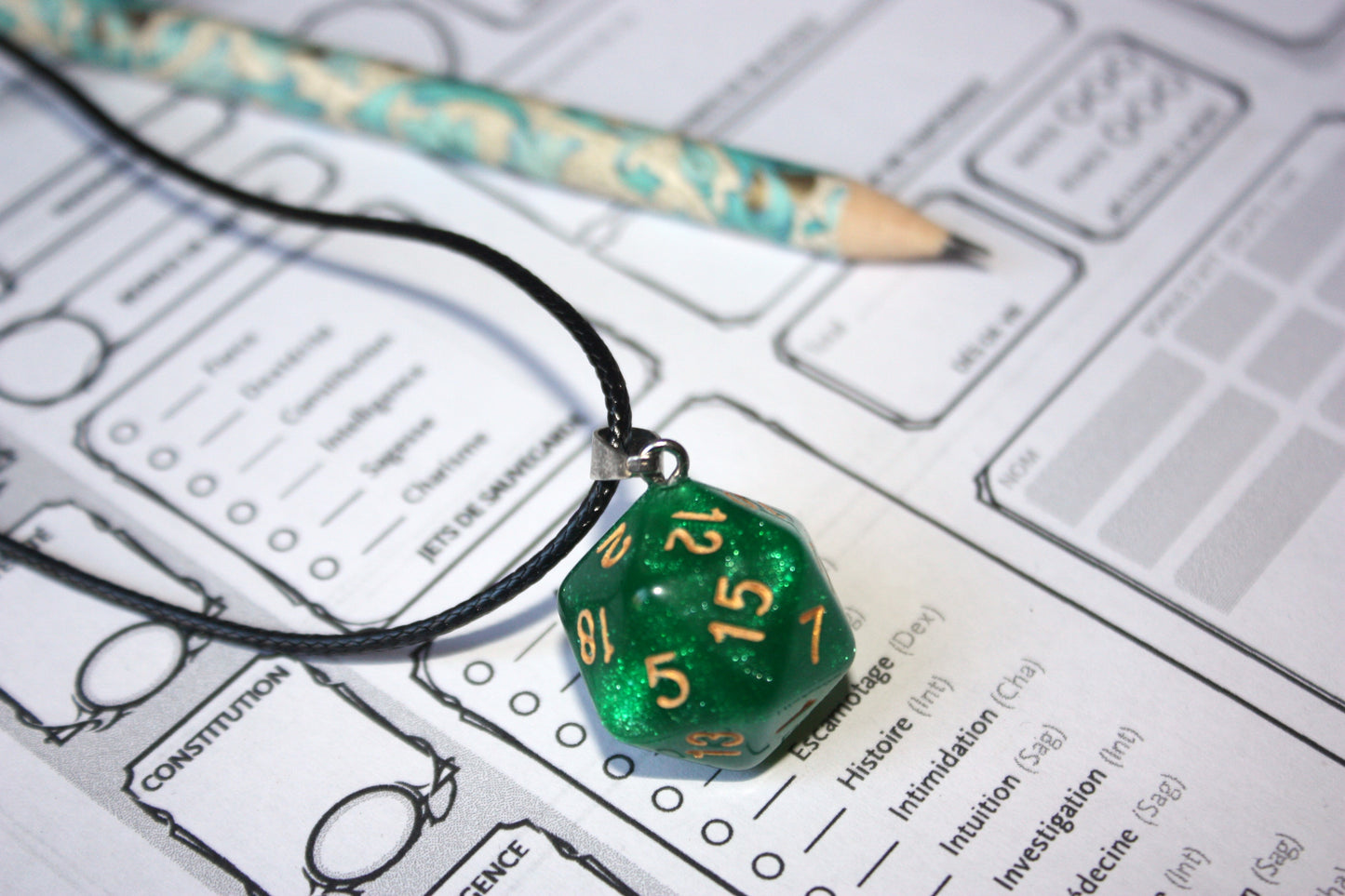 Pendentifs "Dés JDR - Verts "