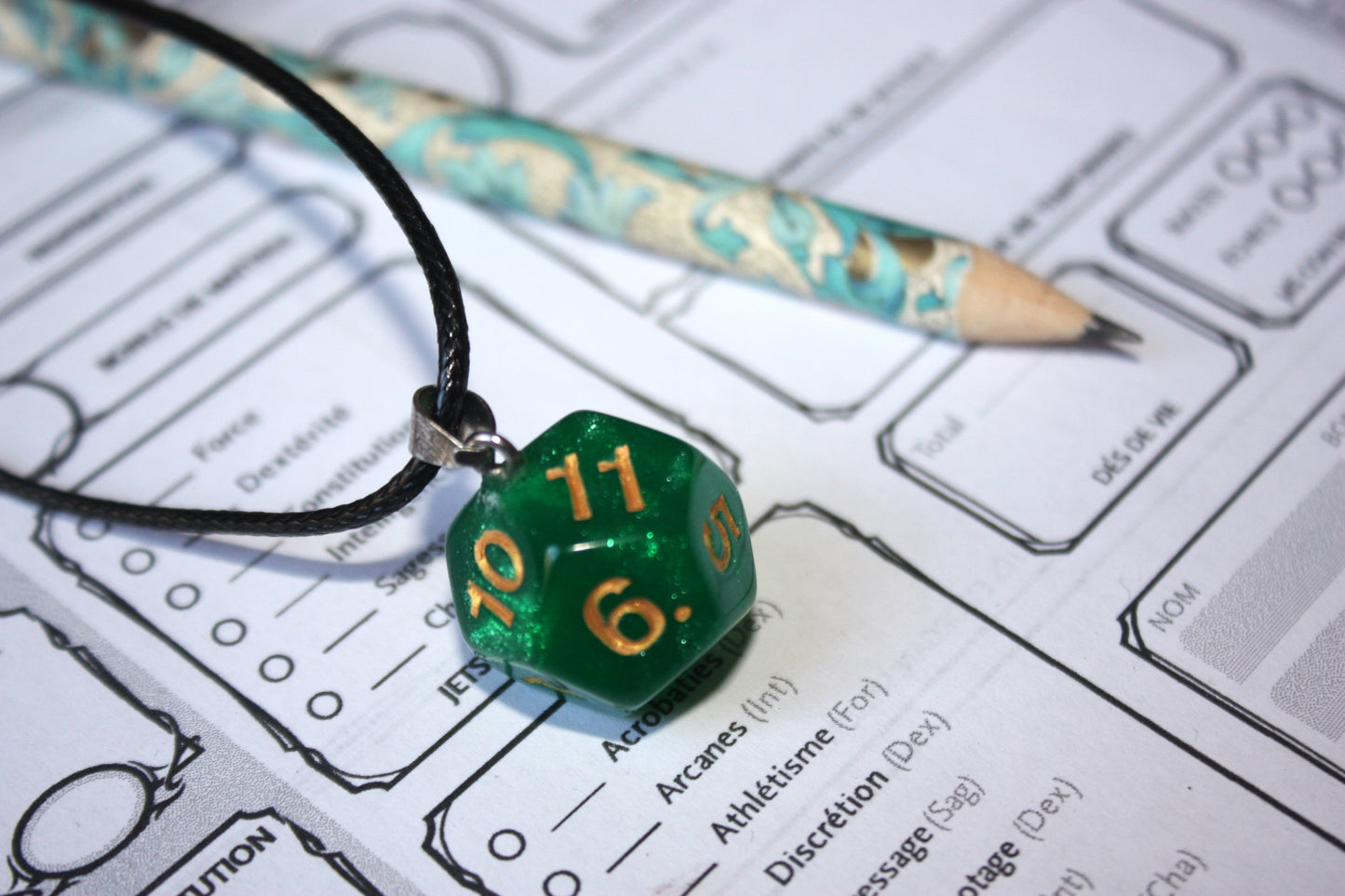 Pendentifs "Dés JDR - Verts "