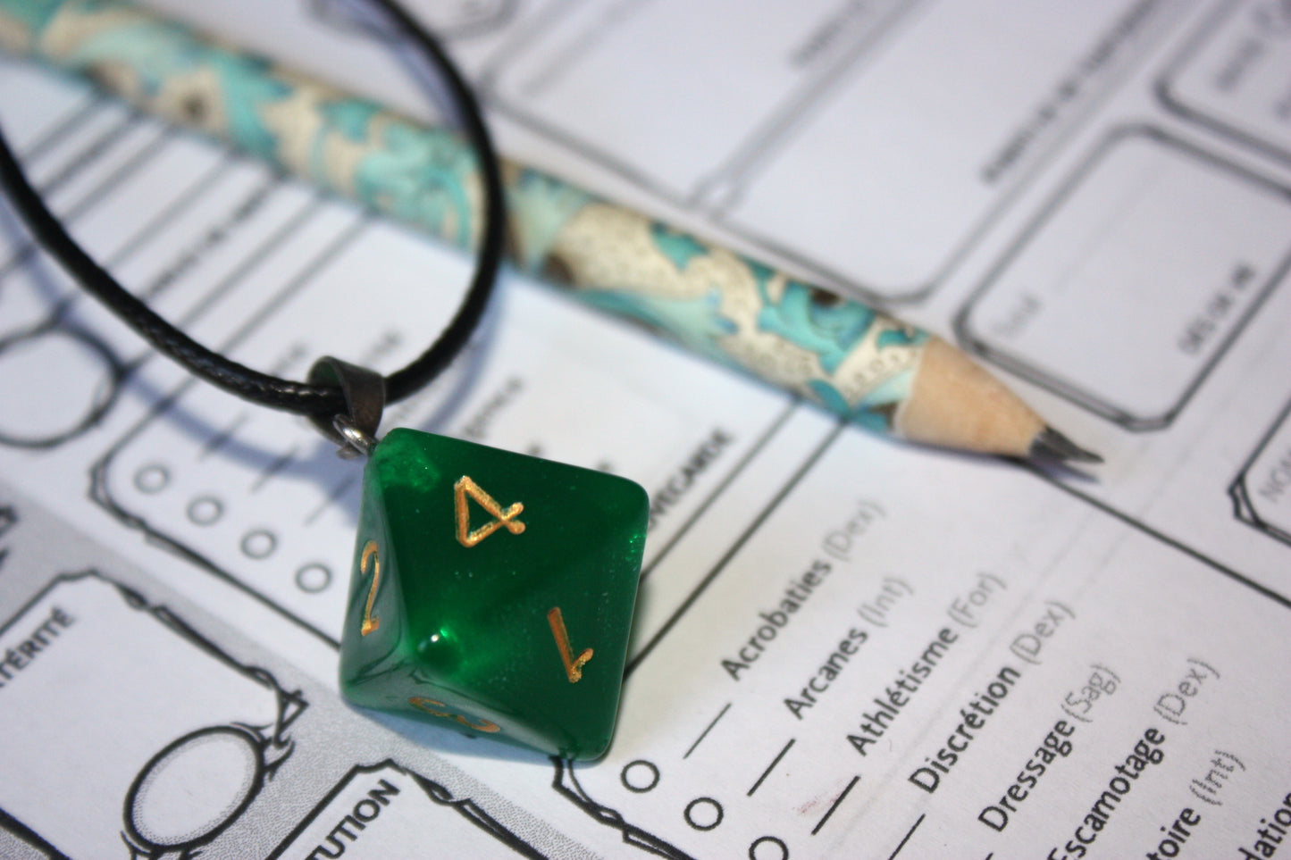 Pendentifs "Dés JDR - Verts "