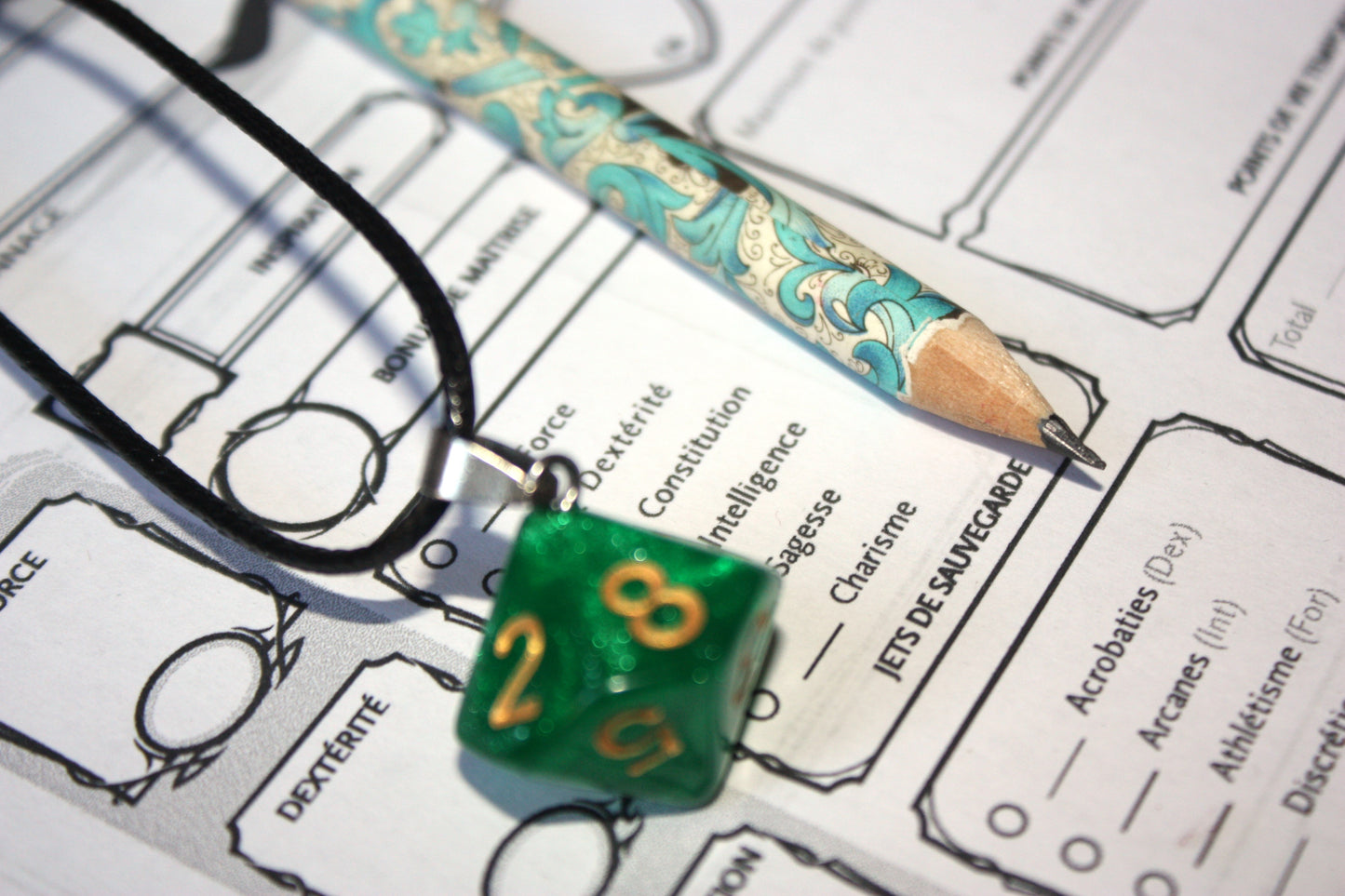 Pendentifs "Dés JDR - Verts "