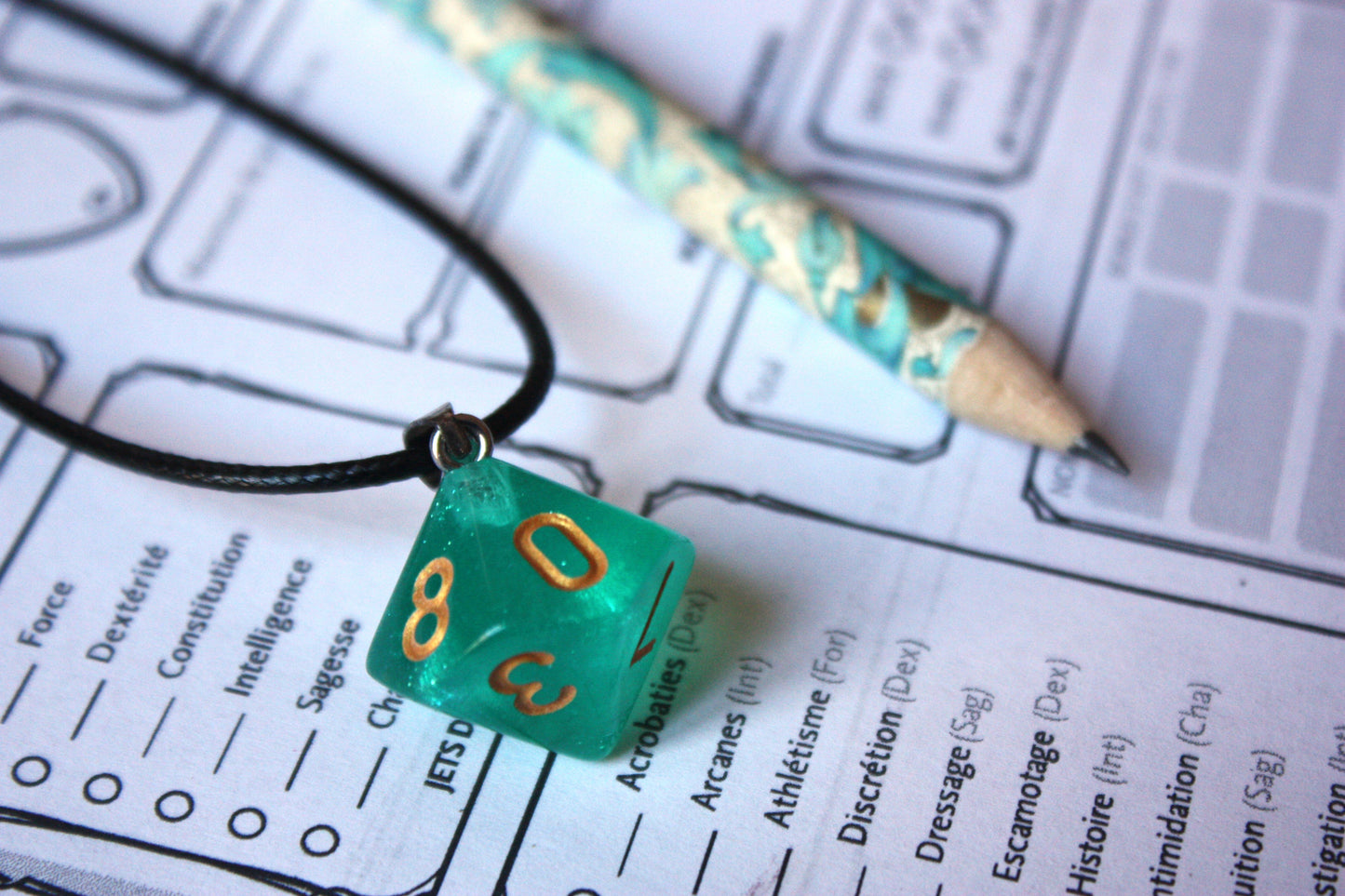 Pendentifs "Dés JDR - Verts "