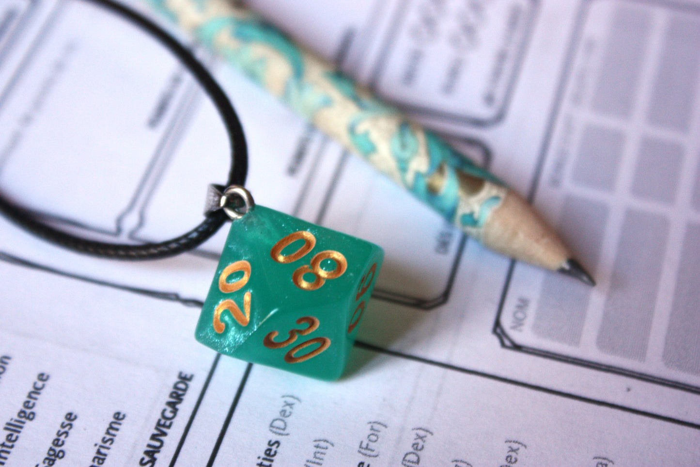 Pendentifs "Dés JDR - Verts "