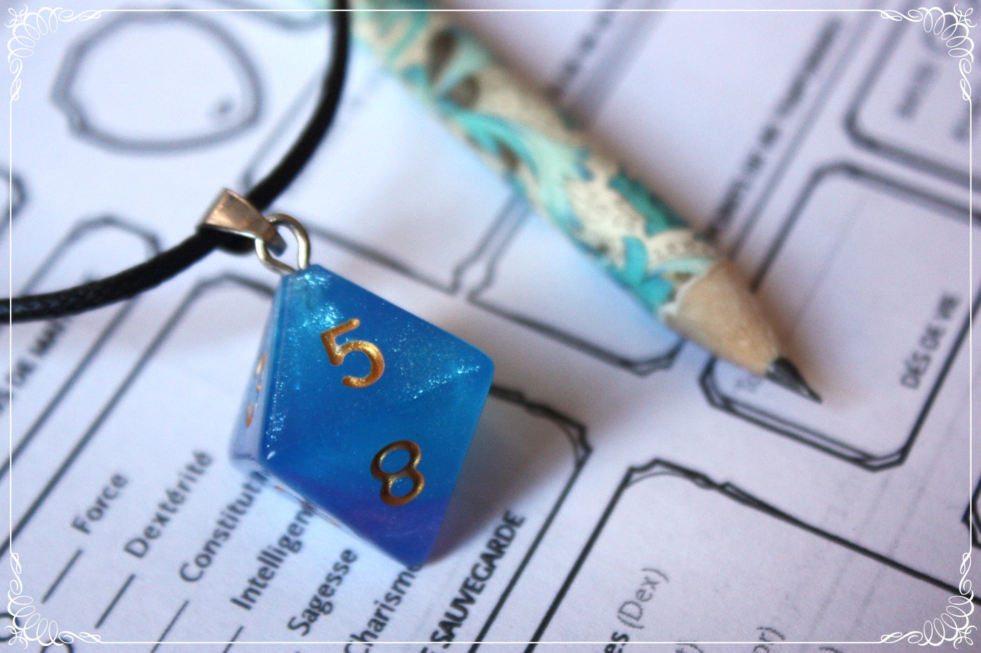 Pendentifs "Dés JDR - Bleus "