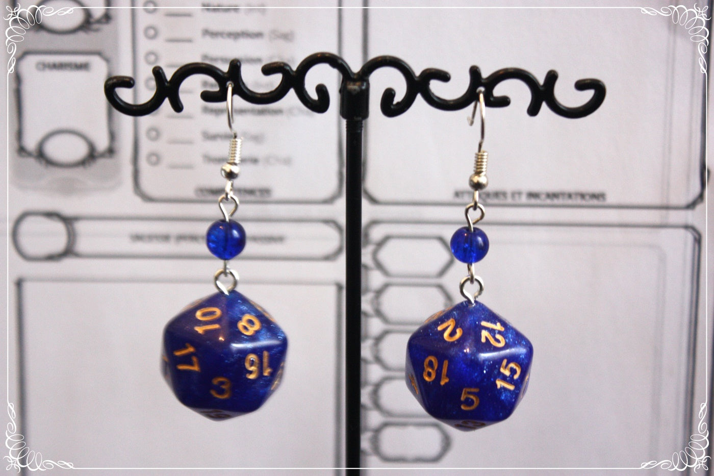 Boucles d'oreilles "Dés JDR - Bleu "