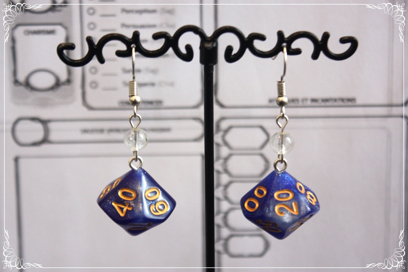 Boucles d'oreilles "Dés JDR - Bleu "