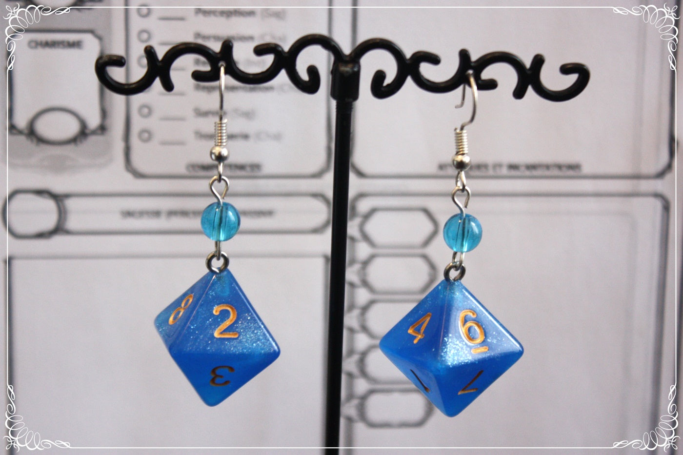 Boucles d'oreilles "Dés JDR - Bleu "