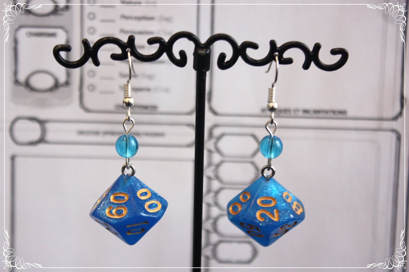 Boucles d'oreilles "Dés JDR - Bleu "