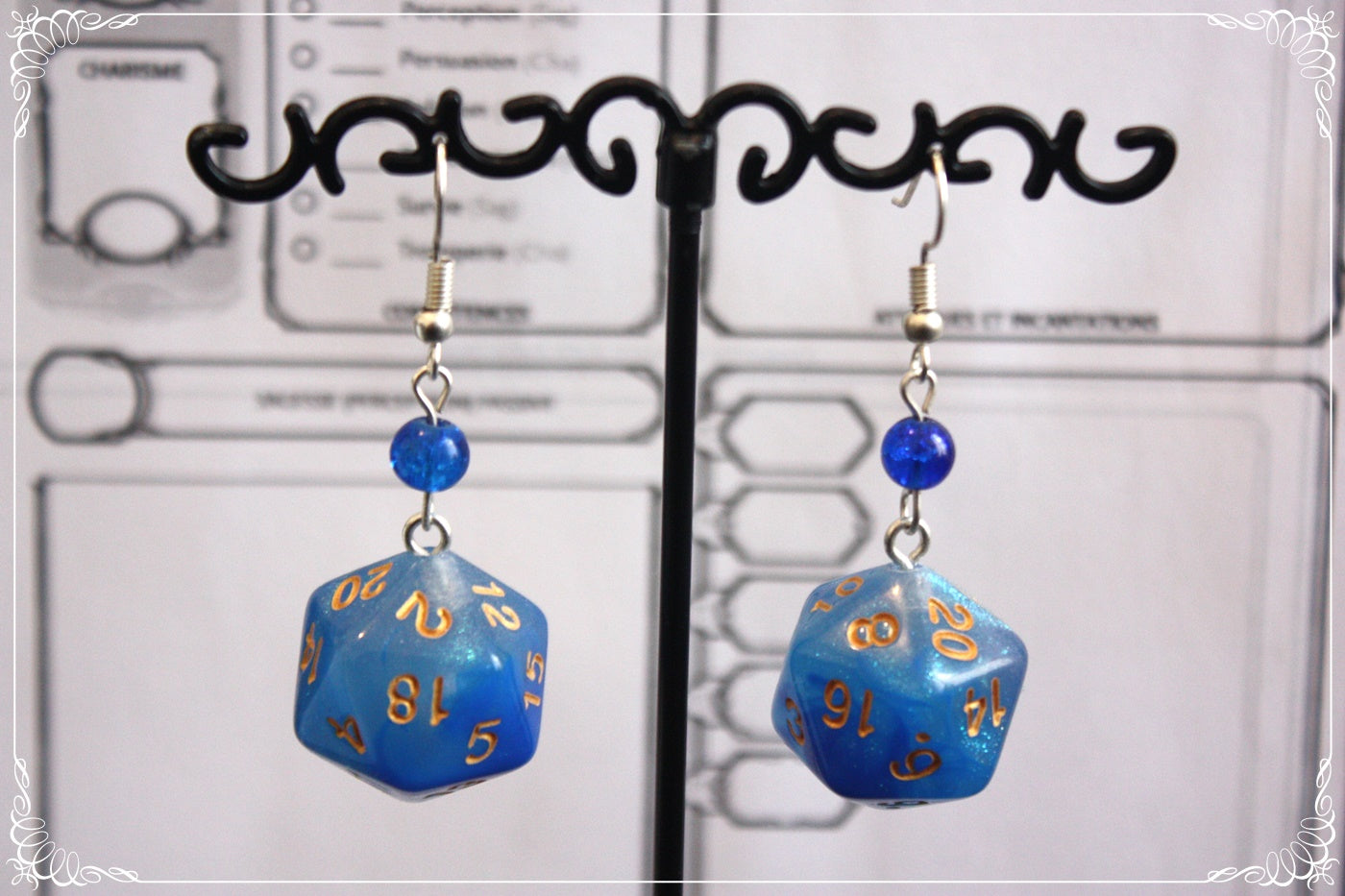 Boucles d'oreilles "Dés JDR - Bleu "