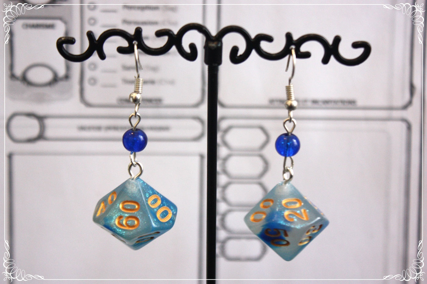 Boucles d'oreilles "Dés JDR - Bleu "