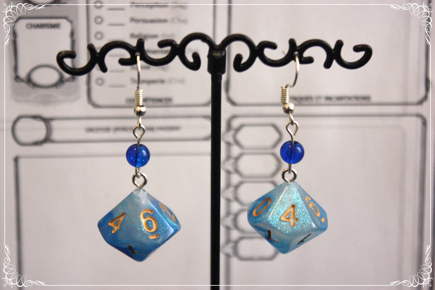 Boucles d'oreilles "Dés JDR - Bleu "