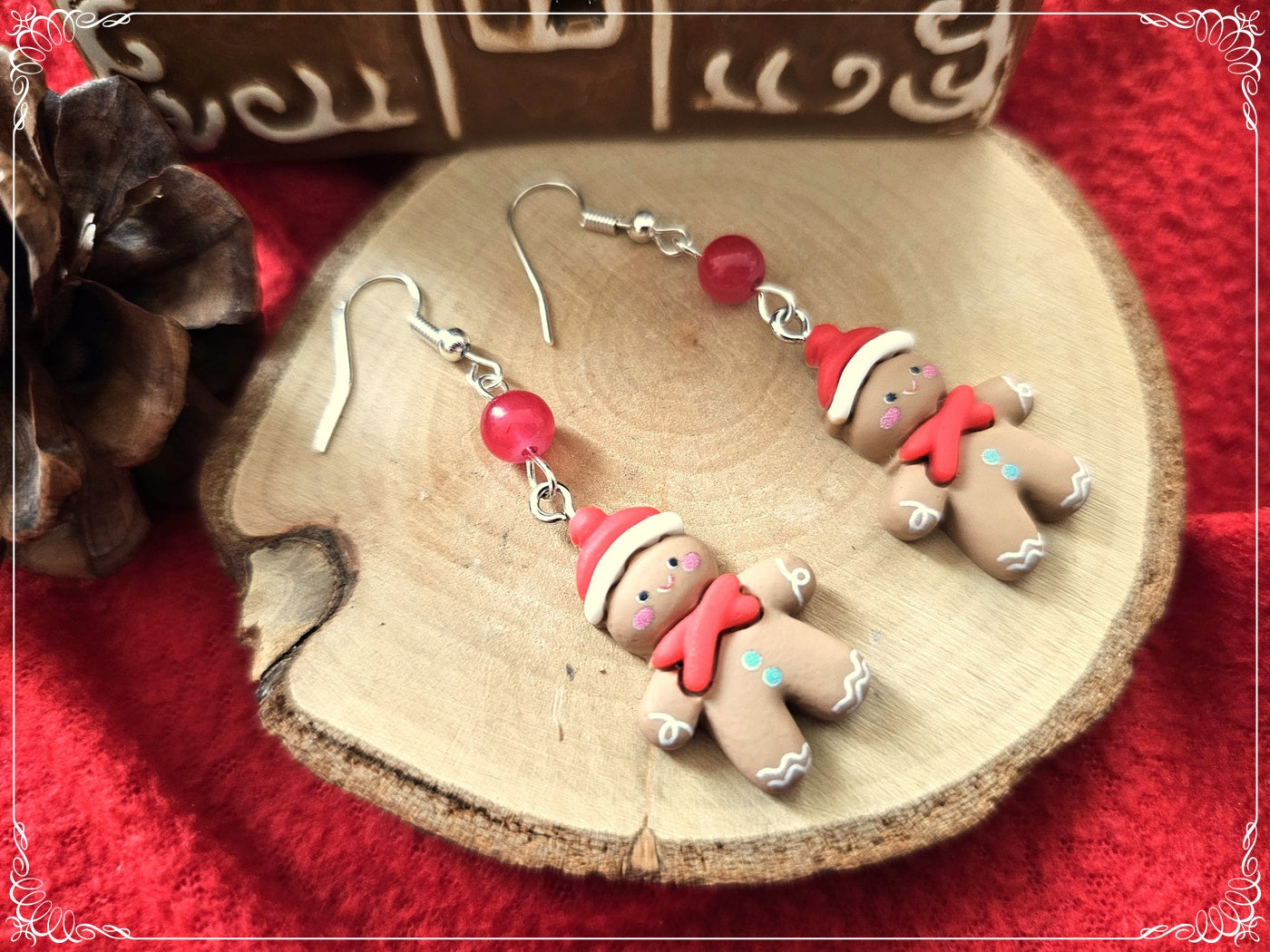 Boucles d'oreilles "Noël" pain d'épices, sucre d'orge et sapin