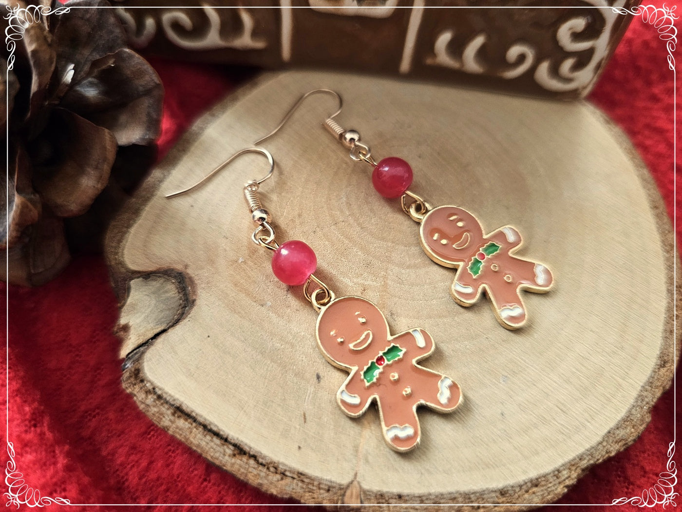 Boucles d'oreilles "Noël" pain d'épices, sucre d'orge et sapin