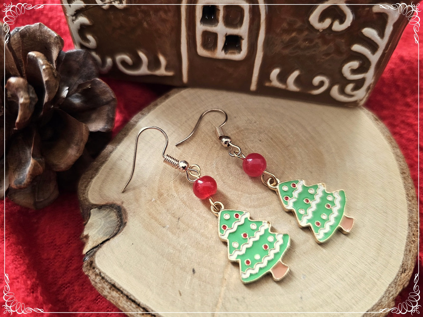 Boucles d'oreilles "Noël" pain d'épices, sucre d'orge et sapin