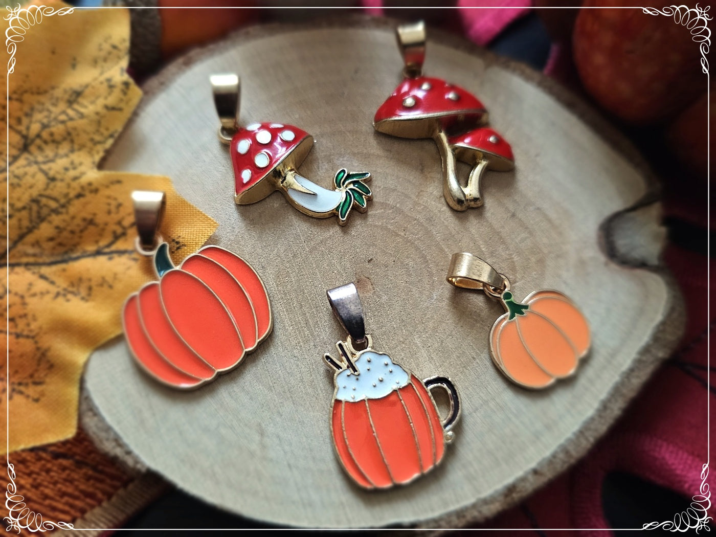 Pendentifs Automne Halloween citrouilles champignons pumpkin spice latte