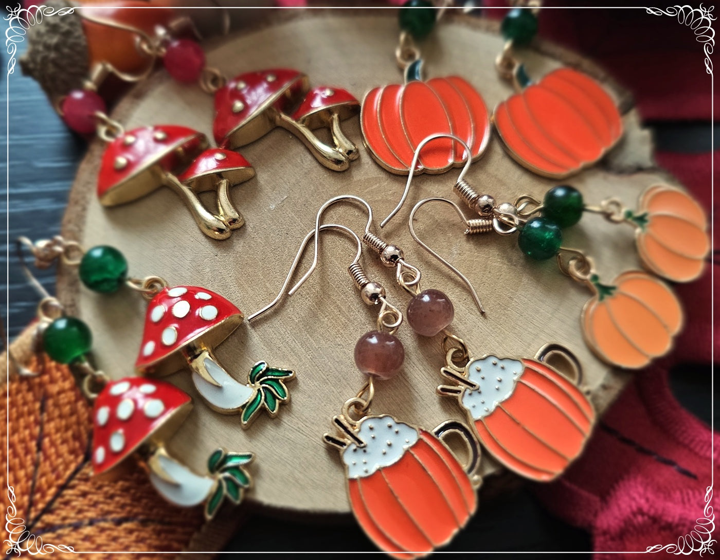 Boucles d'oreilles pendantes Automne Halloween citrouilles champignons