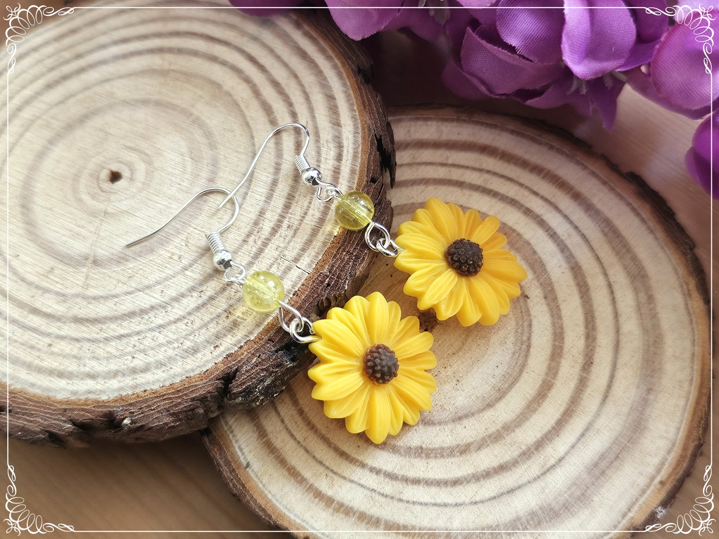 Boucles d'oreilles fleurs paquerettes marguerites coquelicots tournesols