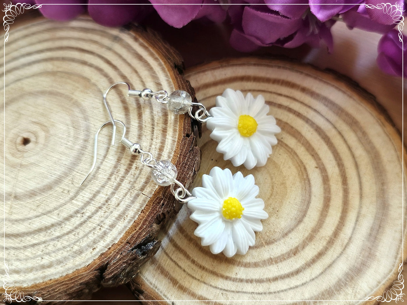 Boucles d'oreilles fleurs paquerettes marguerites coquelicots tournesols