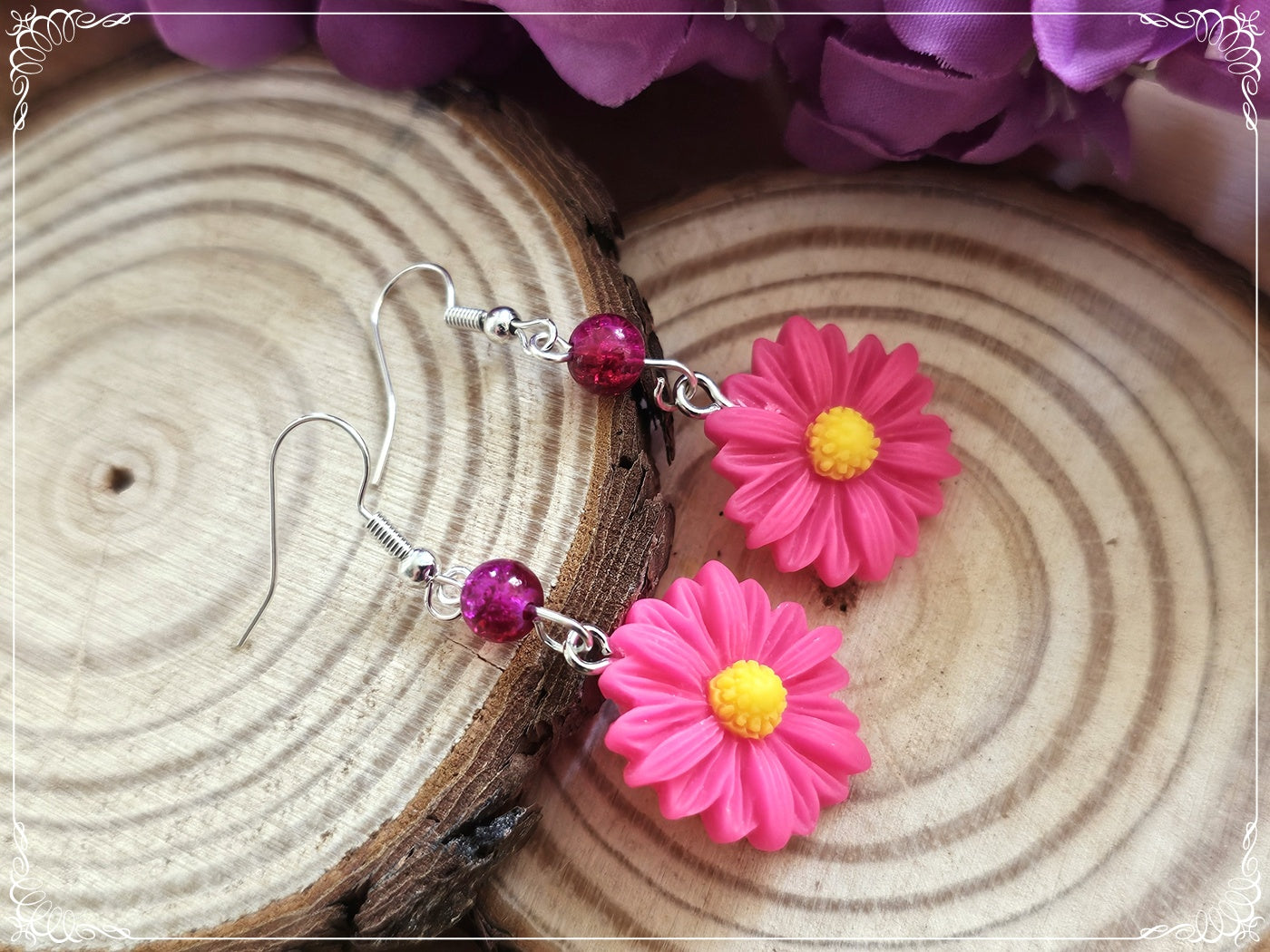 Boucles d'oreilles fleurs paquerettes marguerites coquelicots tournesols