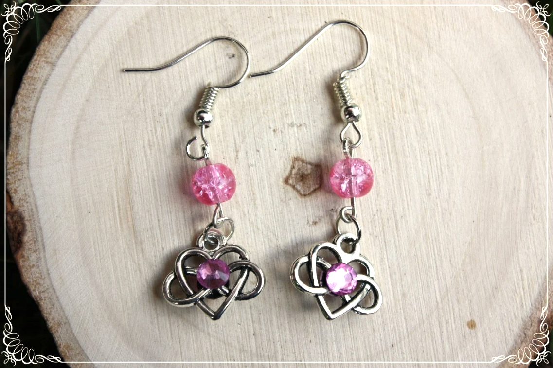 Boucles d'oreilles celtiques "Coeurs - perles"