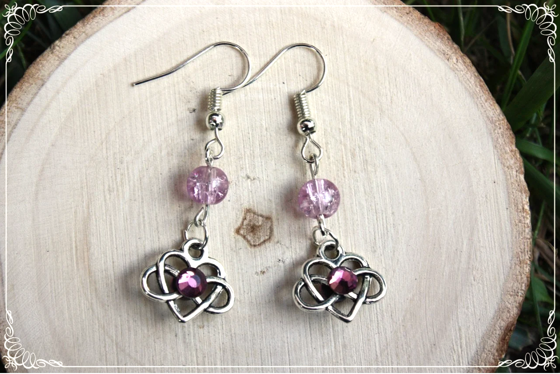 Boucles d'oreilles celtiques "Coeurs - perles"