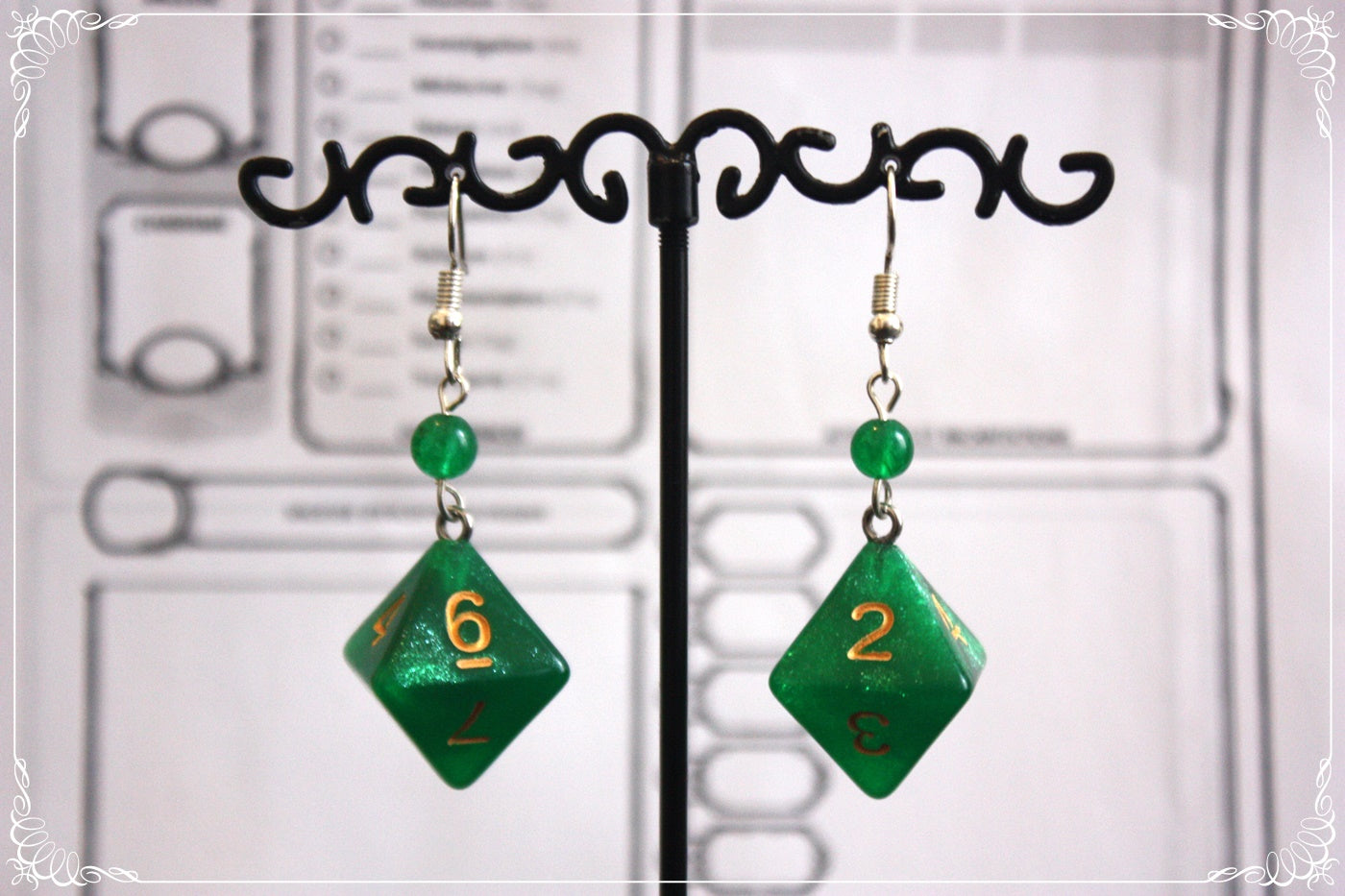 Boucles d'oreilles "Dés JDR - Verts "