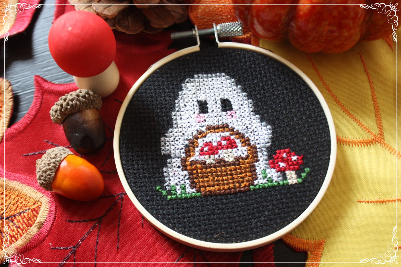 Cadre broderie point de croix Fantômes mignons Halloween Automne