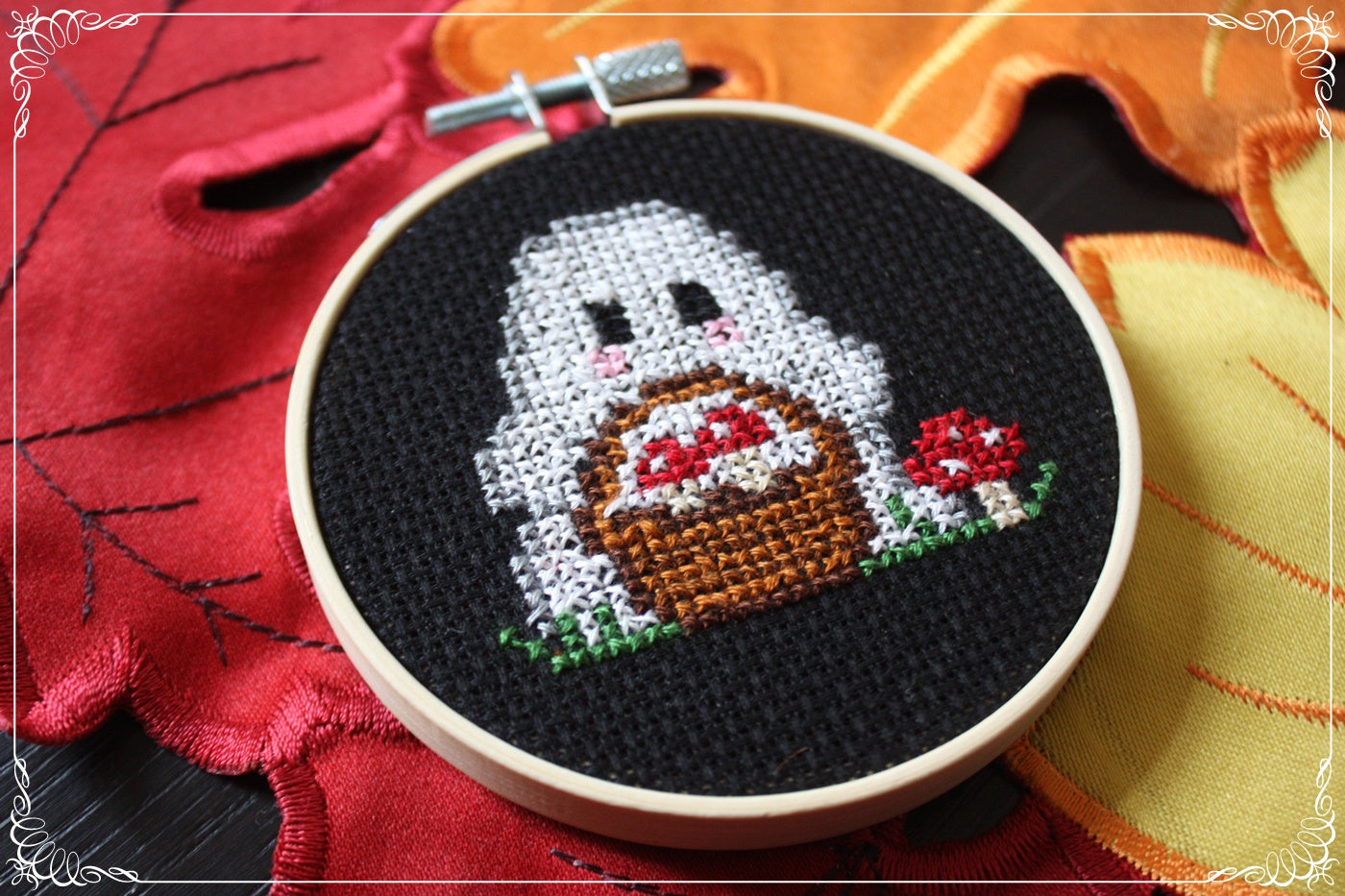 Cadre broderie point de croix Fantômes mignons Halloween Automne