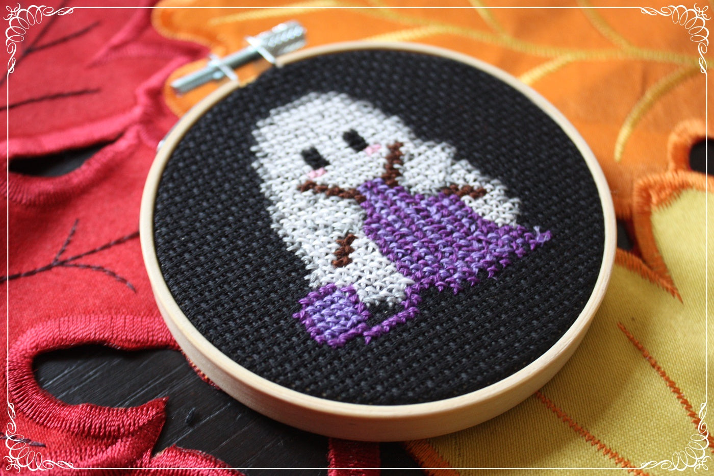 Cadre broderie point de croix Fantômes mignons Halloween Automne