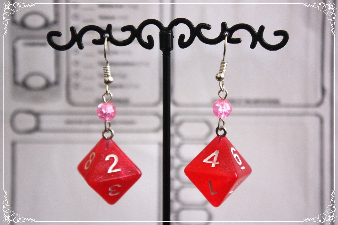 Boucles d'oreilles "Dés JDR - Roses - Rouges "