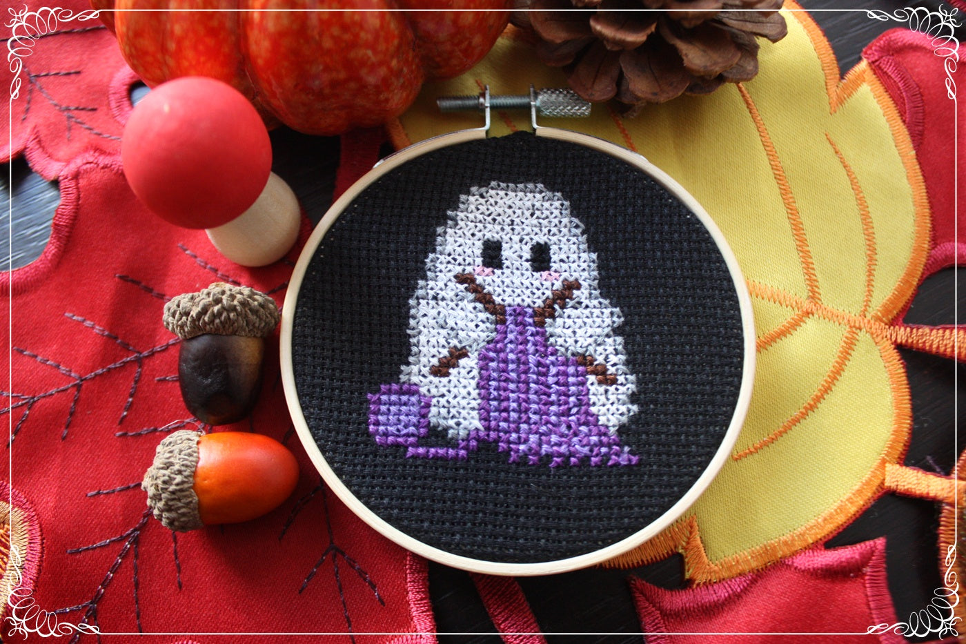 Cadre broderie point de croix Fantômes mignons Halloween Automne