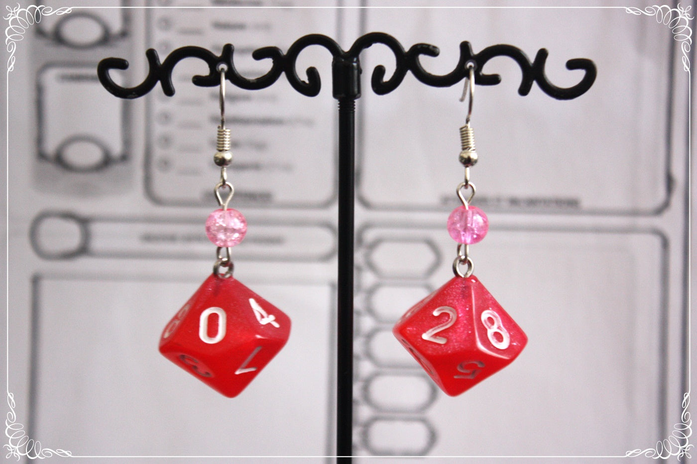 Boucles d'oreilles "Dés JDR - Roses - Rouges "